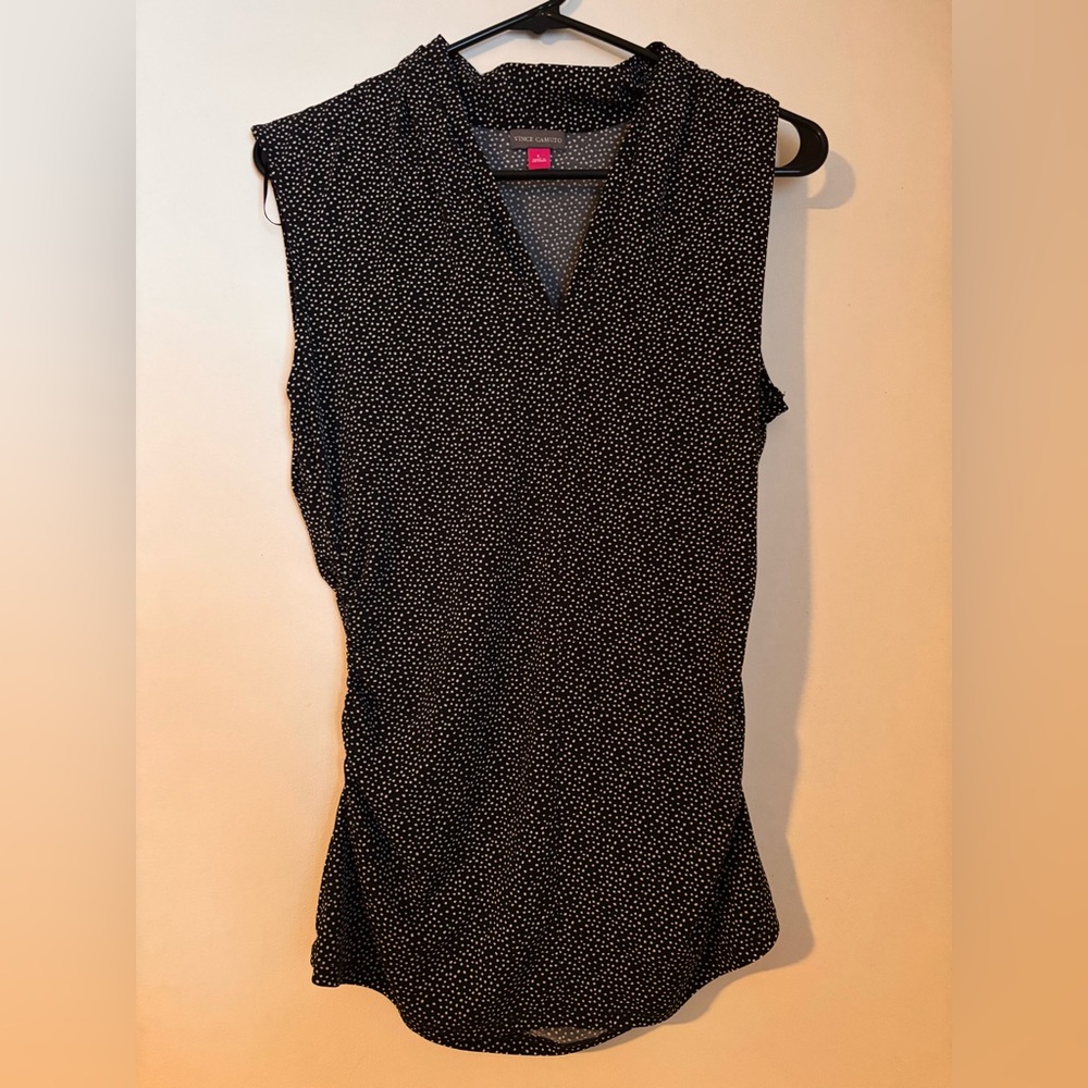 Vince Camuto Black and White Polka Dot V-neck Blouse